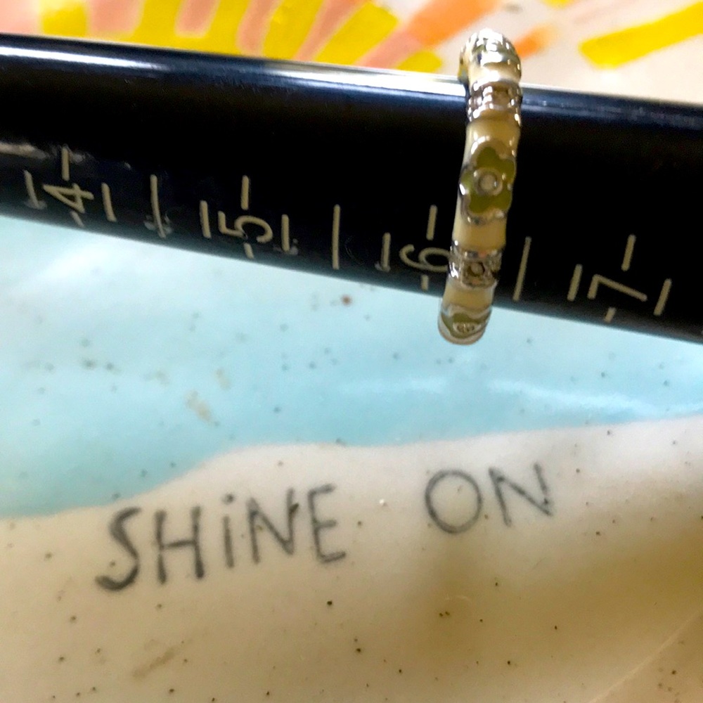 White Enamel & Rhinestone Stackable Ring 6.5 Sexy! - image 2